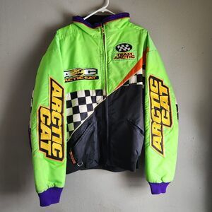 L Vintage Team Artic Cat Thinsulate Snowmobile Racing Jacket Neon Colorblock